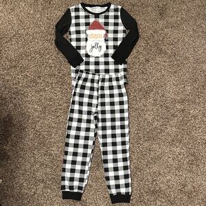Festive Black and White Checkered Kids Pajama Set
